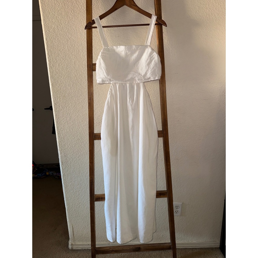 A New Day White Linen Blend Cut Out Maxi Dress Sleeveless Pockets Size M NWT